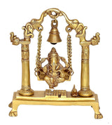 Brass Ganesha swing showpiece idol with hanging bell centerpiece on base