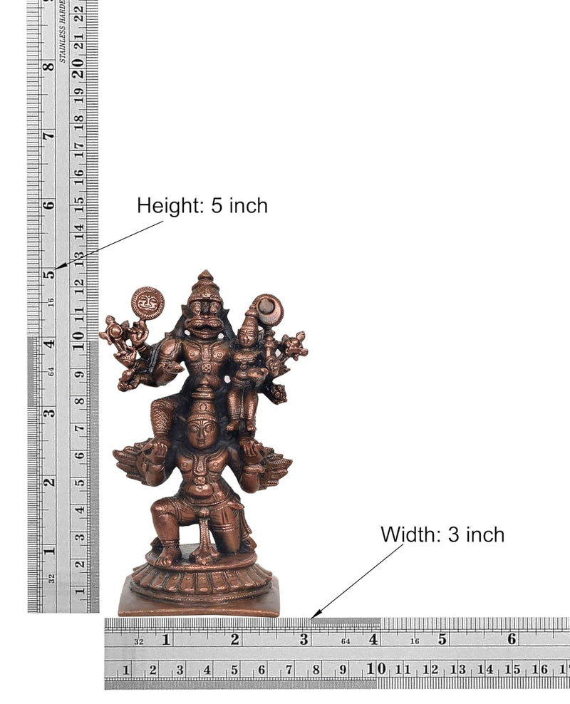 Copper Laxmi Narasimha Swamy on Garuda Laxmi Narashimar Statue for Home, Mandir Pooja Decor Idol (Height: 5 Inch)