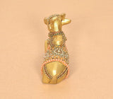 Rear view of brass Nandi idol with Meenakari beadwork, seated figure, decorative