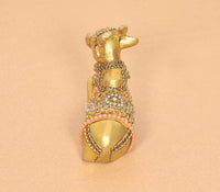 Rear view of brass Nandi idol with Meenakari beadwork, seated figure, decorative