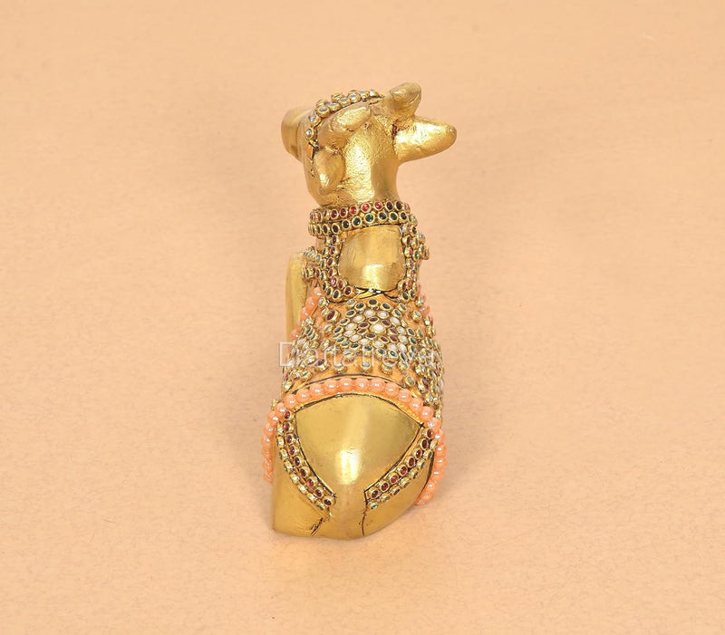 Handcrafted Brass Nandi Idol Divine Home Decor & Pooja Item (Height 4 Inch)