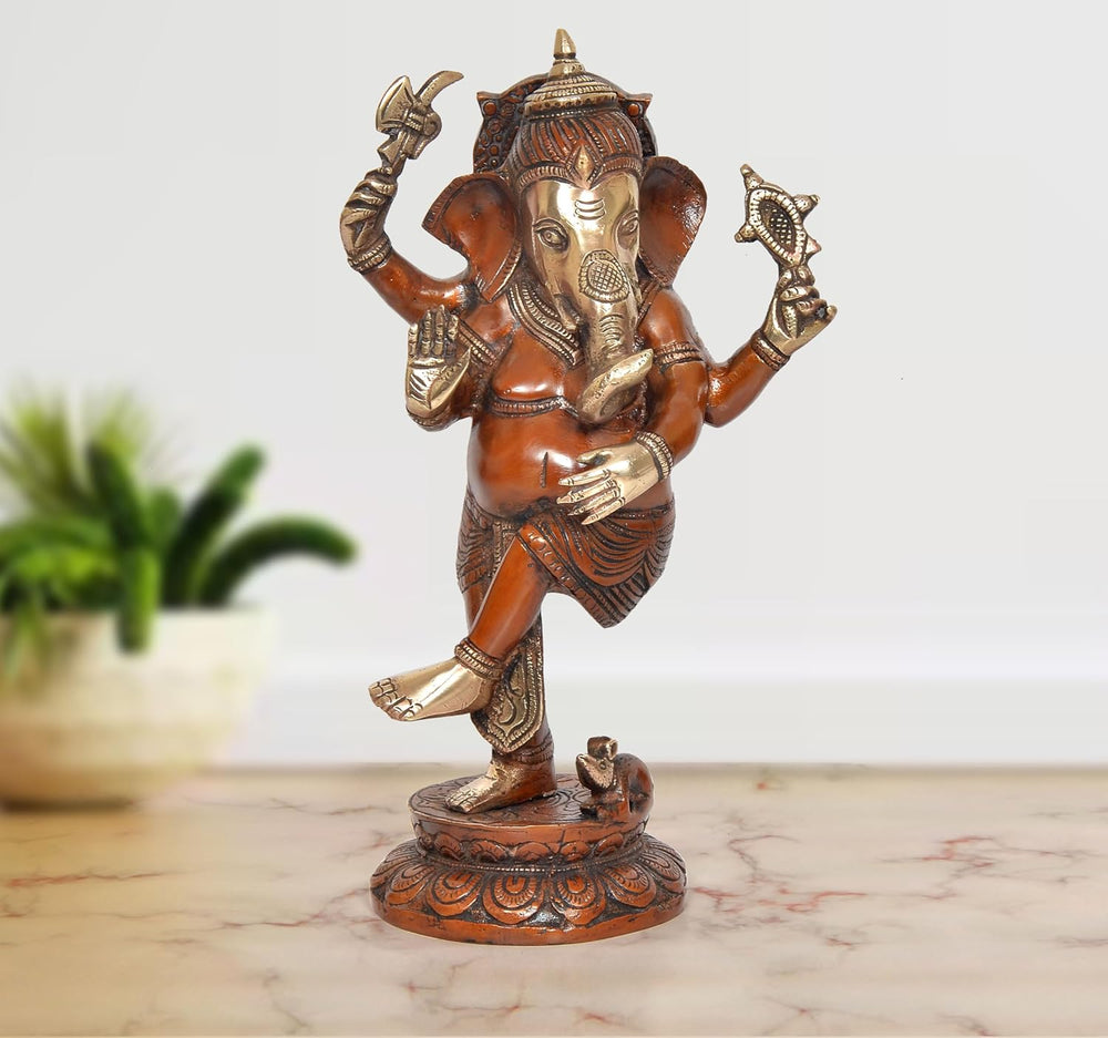 Brass Lord Dancing Ganesha Murti (Height 12 Inch)