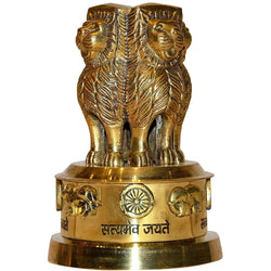 Brass Ashoka Stambh Emblem India Ashok Chakra Pillar Memento Sculpture Home Office Desk Artwork Showpiece, Size : 3 inch