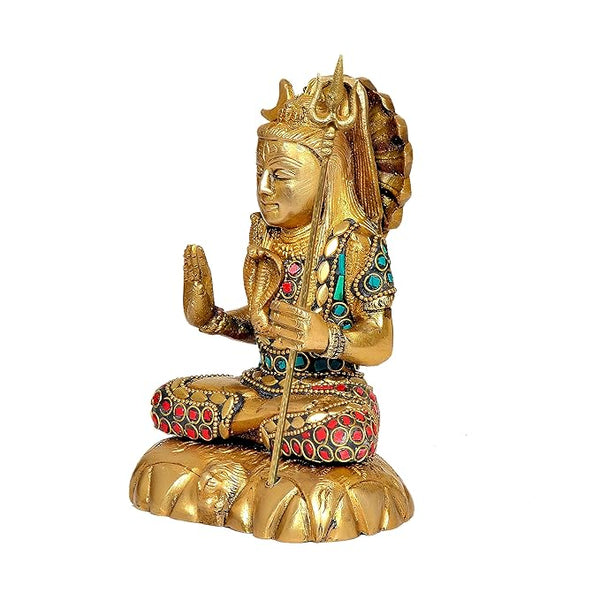 Brass Shiva Statue Idol Murti with Trident for Showpiece | Height : 6 Inches (Multicolor) Study Setting