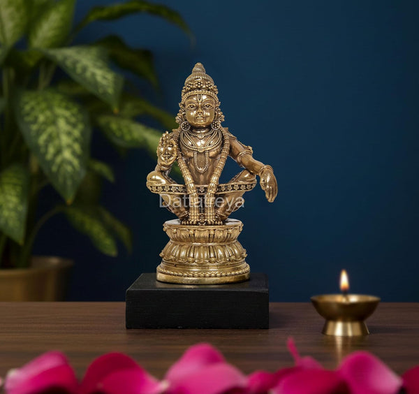 Superfine Brass Lord Seated Ayyappan Swami Statue (Height:4 Inch)