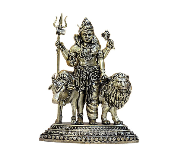 Superfine Brass Ardhanarishvara Shiva and Parvati with Nandi and Lion | Pooja Home Decor Mandir | (Height : 4.5 inch) Entryway Setting