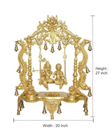 Golden brass Radha Krishna swing idol statue, height 27 in and width 20 in