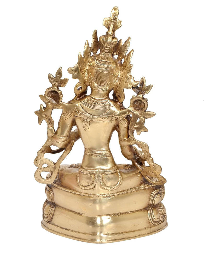 Brass Tara Devi Statue - Handcrafted Hindu Goddess Idol for Home Decor and Pooja Mandir (Height 14 Inch)