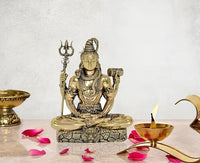 Brass Lord Shiva statue, seated with trident and drum, decorative home/mandir decor