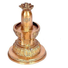 Brass Shiva linga idol with ornate engraved base, 7 inch