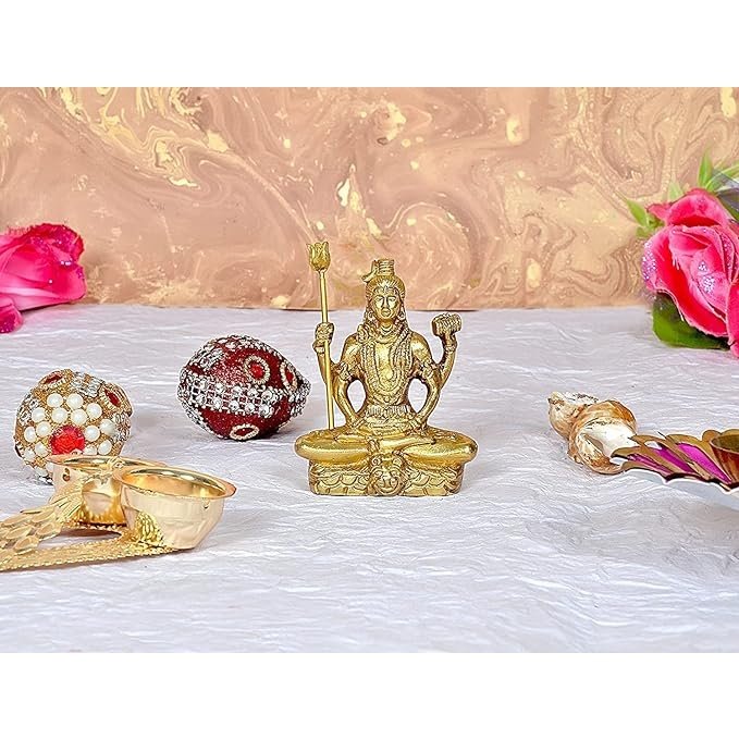 Brass Shiva idol statue in dhyan mudra, 3 inch, front view