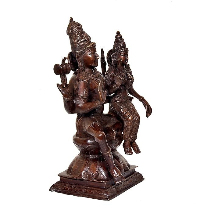 Brass Lord Shiva and Parvati Uma-Maheshwara Statue (Height: 15.2 Inches)