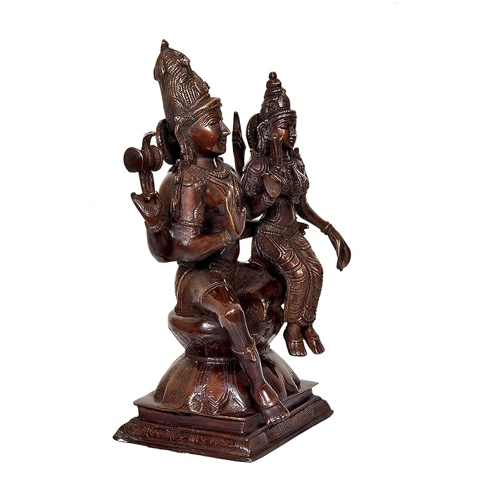 Lord Shiva and Parvati Sitting on Lotus Asan Golden in Brass Statue for Puja (Height: 15.2 Inches)