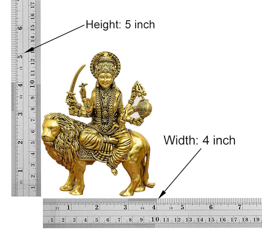 Bronze Durga Maa with Lion idol (Height: 5 Inch)