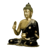 Brass Medicine Buddha statue, seated with bowl at lap and open palm gesture