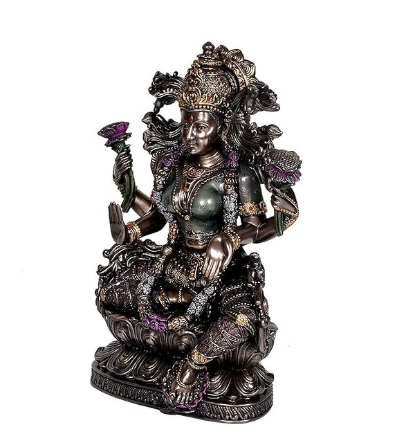 Resin Goddess Lakshmi Ji Statue Idol Decorative Showpiece Home Office Temple Multicolour Height 9 Inches Study Setting