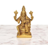 Brass Lakshmi-Narasimha idol with detailed crown, face, and raised hand emblems