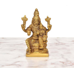 Brass Lakshmi-Narasimha idol with detailed crown, face, and raised hand emblems