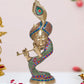 Brass Krishna Playing Flute with Peacock Mukut Idol Statue Sculpture for Home Mandir Pooja Decor Temple Gift (Height 21 inch)