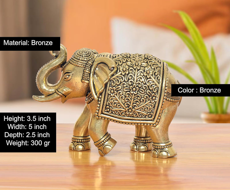 Bronze Elephant Figurine (Height: 3.5 Inches)