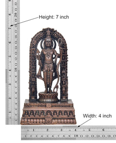 Copper Ram Lalla Ayodhya Statue size chart: Height 7 inch, width 4 inch