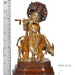 Brass Lord Krishna with Cow Idol Figurine Sculpture Playing Flute Statue Decorative Showpiece, (Height 10.5 Inch)