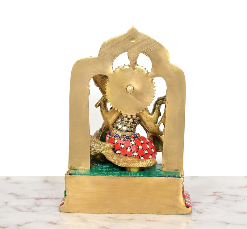 Brass Goddess Saraswati On Throne Idol (Height: 11 inch)