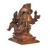 Brass Ganesha idol with Riddhi and Siddhi, side angle, ornate arm and head details