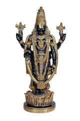 Tirupati Balaji brass idol sculpture with black face, gold crown, and four-armed pose