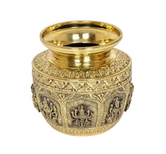 Messing Kalash Lota mit breitem Rand und ziselierten Reliefbändern, goldfarben