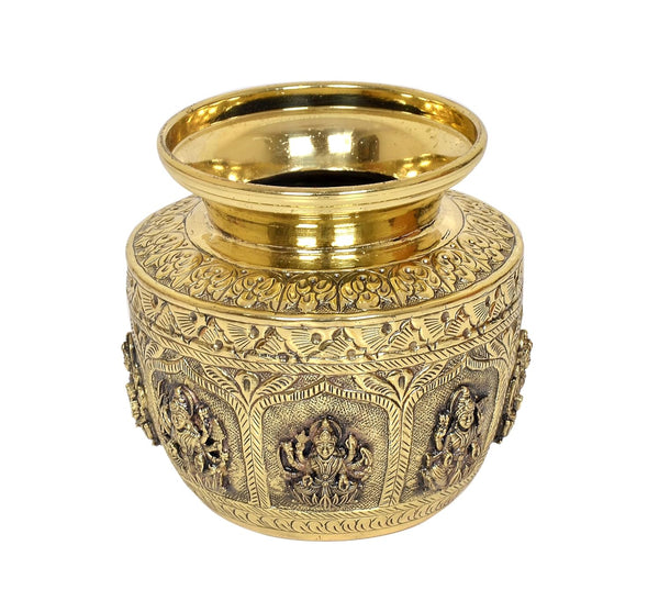Superfine Brass Ashtalakshmi Kalash Lota for pooja (Height: 5 Inch) Study Setting
