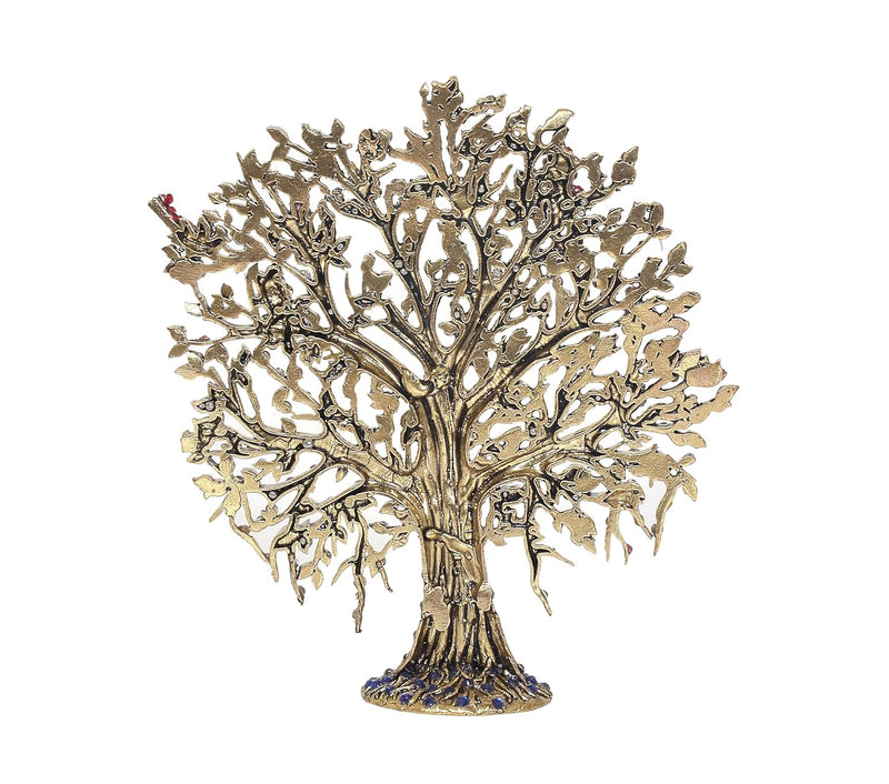 Gold-toned Kalpavriksha tree tabletop decor, engraved branch details on reverse