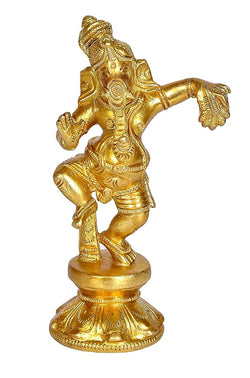 Brass Dancing Ganesha Decor Idol for Home Temple Golden Height 6.5 Inches