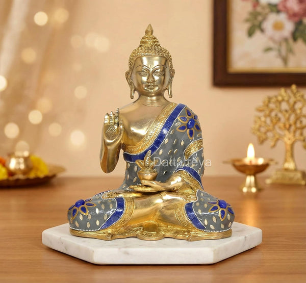 Brass Abhaya Mudra Buddha Idol (Height 10 Inches)
