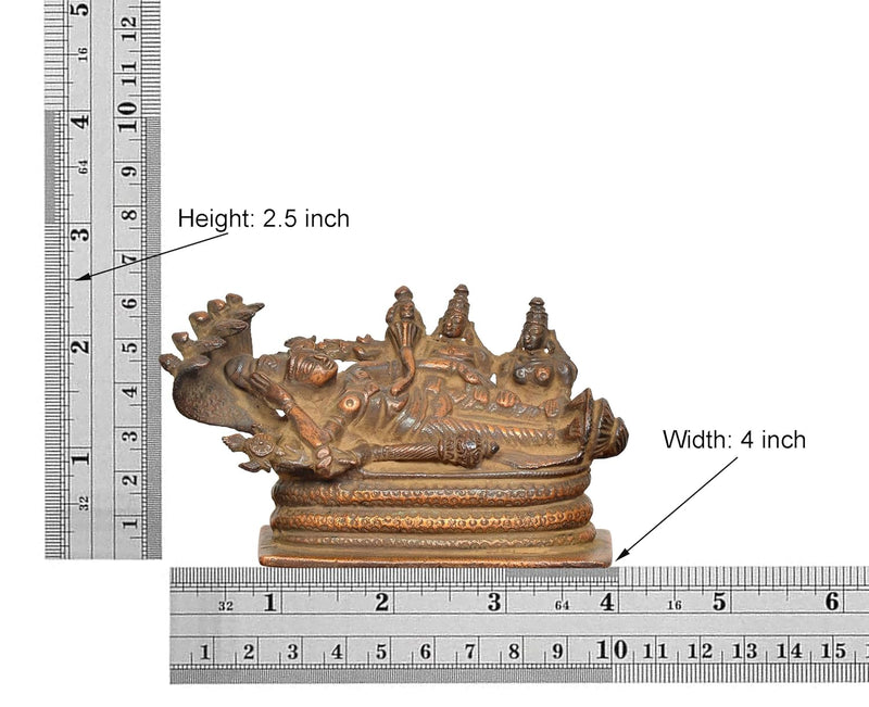 Copper Sheshashayi Vishnu with Lakshmi ji and Bhudevi Idol (Height 2.5 Inch)