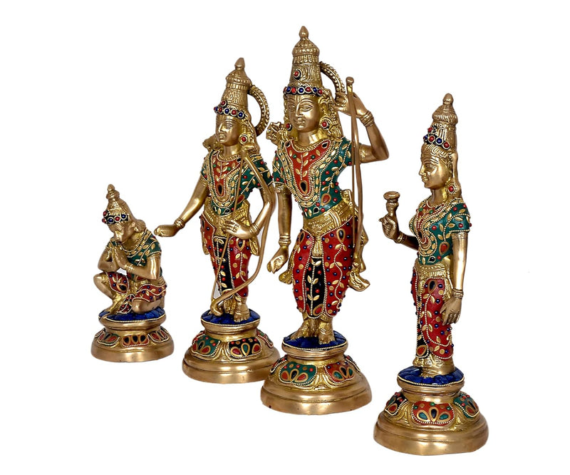 Brass Ram Darbar Statue Shree Ram Ji Sita ji Laxman Hanuman Home Puja Bhagwan Idol Murti for Mandir Temple (Height:16 Inches)