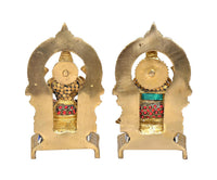 Brass Lakshmi-Ganesh idol backs, open halos and jeweled waist bands