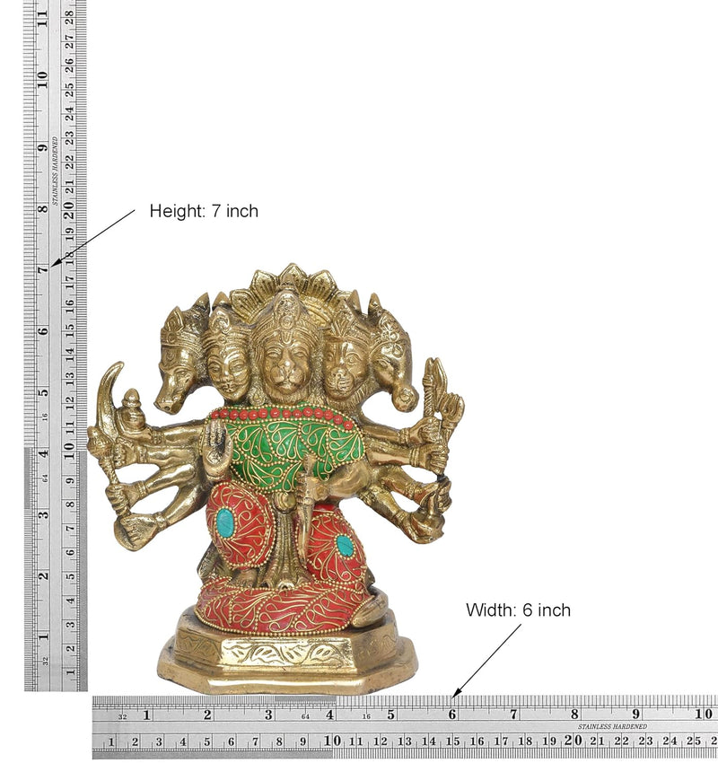 Bronze Panchmukhi Hanuman Idol Figurine Hanuman ji Decorative Showpiece for Home Office Temple Mandir Pooja (Height 7 Inch)