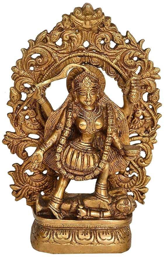 Brass Kali MATA Idol Statue Goddess Brass Kali MATA Hindu Idol Figurine Murti Temple Puja Home Showpiece Golden Height 7.8 Inches