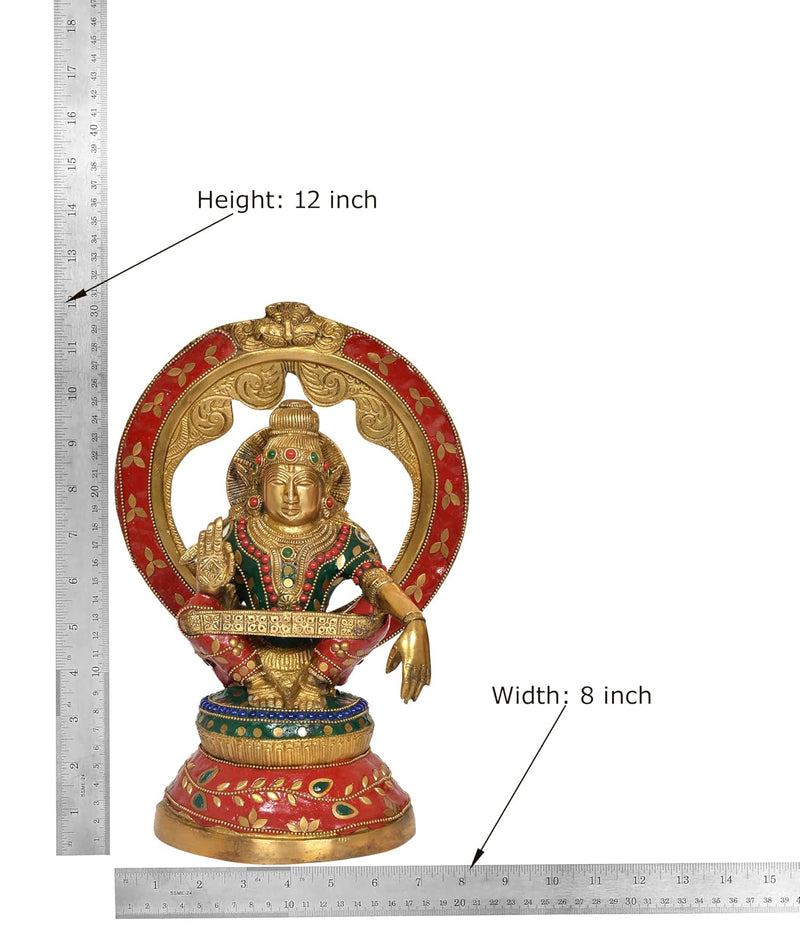 Brass Seated Lord Swami Ayyappan Ayyappa Statue Idol for Home Decor Pooja Mandir Decorative Showpiece (Height 12 Inch)