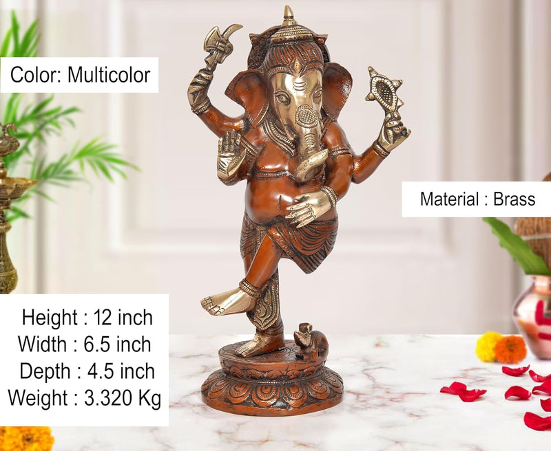 Brass Dancing Ganesha Idol (Height: 12 inch)