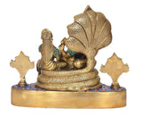 Brass Sheshnag idol statue with Lakshmi and Vishnu, multicolor accents, rear view