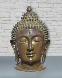 Brass Buddha Head Statue for Table Decor Living Room Home Decor and Office (Height: 29 Inch)