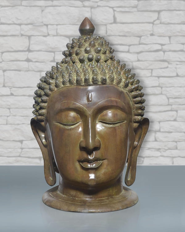 Brass Buddha Head Statue for Table Decor Living Room Home Decor and Office (Height: 29 Inch)