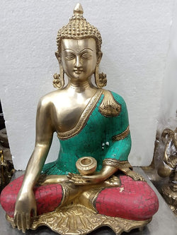 Brass Buddha Idol Buddha Use Multicolour Stones Height 16 inches.