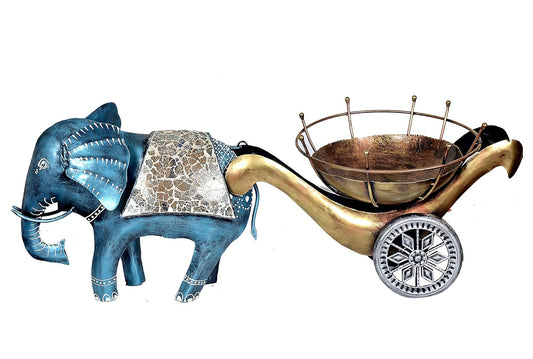 Metal Elephant with Rickshaw Decorative Showpiece (Height 13 Inches)