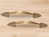 Brass door pull handles pair, curved golden bars with engraved end plates