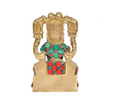 Back view of brass Gaja Lakshmi idol, elephant arch and jeweled details on attire.