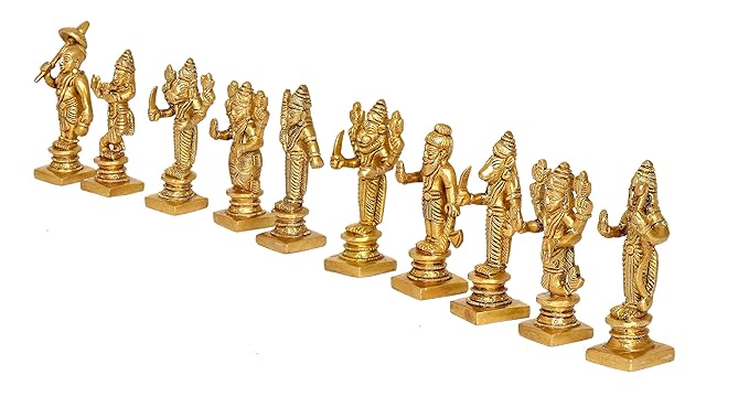 Brass FINE DASHAVATAR/Vishnu Avatars Statue Set (10 PC) Golden Color in Brass (Height : 3.0 Inches)