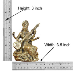 Maa Saraswati brass statue size marks: height 3 in, width 3.5 in